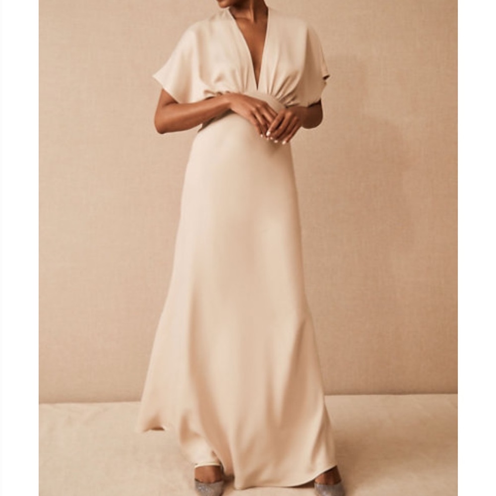 BHLDN bridesmaids dress in champagne